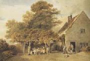 Edmund Dorrell Figures outside a roadside inn (mk47) oil